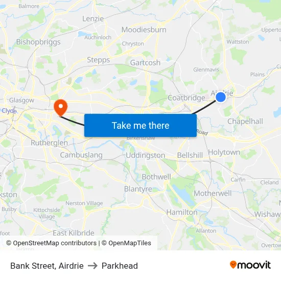 Bank Street, Airdrie to Parkhead map