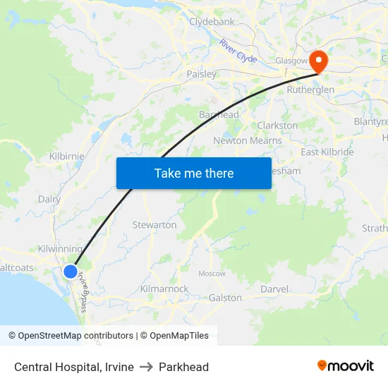 Central Hospital, Irvine to Parkhead map