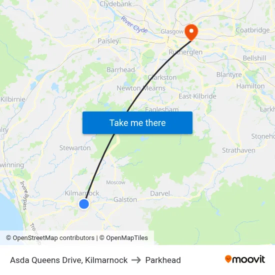 Asda Queens Drive, Kilmarnock to Parkhead map