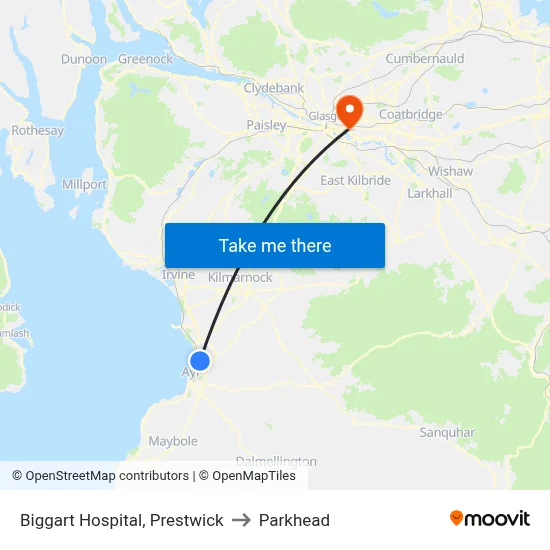 Biggart Hospital, Prestwick to Parkhead map