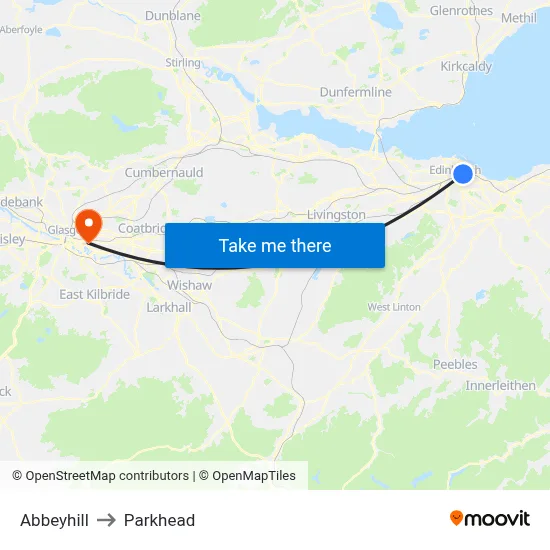 Abbeyhill to Parkhead map