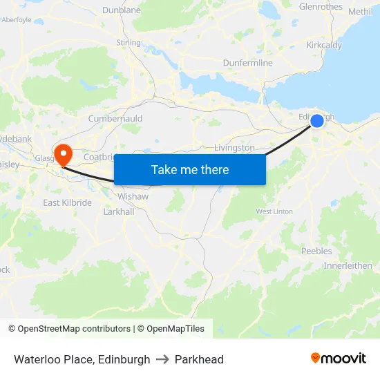 Waterloo Place, Edinburgh to Parkhead map