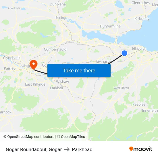 Gogar Roundabout, Gogar to Parkhead map