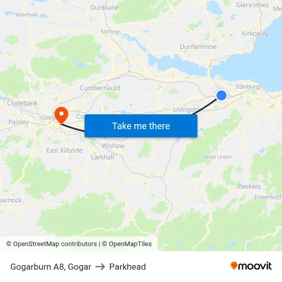 Gogarburn A8, Gogar to Parkhead map