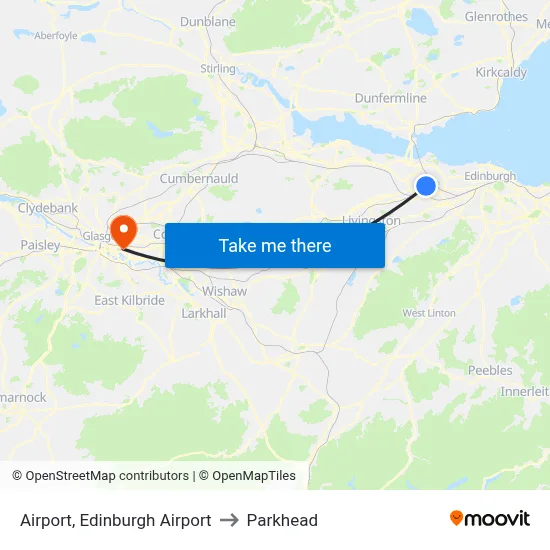 Airport, Edinburgh Airport to Parkhead map