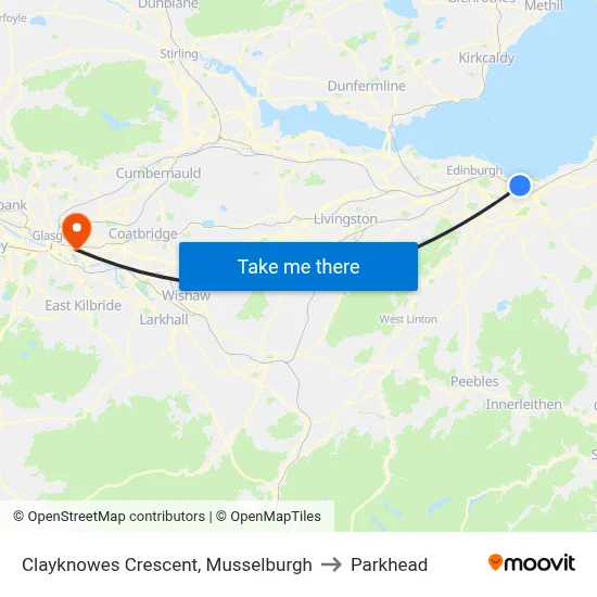 Clayknowes Crescent, Musselburgh to Parkhead map