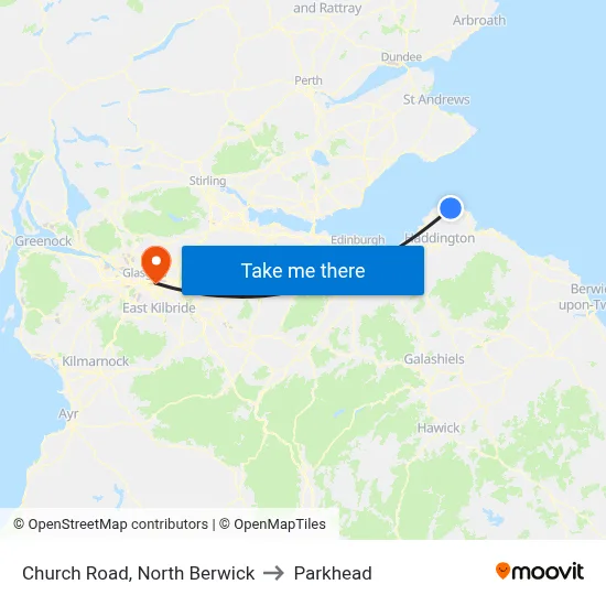 Church Road, North Berwick to Parkhead map