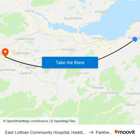 East Lothian Community Hospital, Haddington to Parkhead map