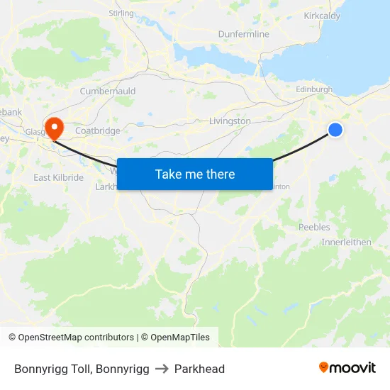 Bonnyrigg Toll, Bonnyrigg to Parkhead map