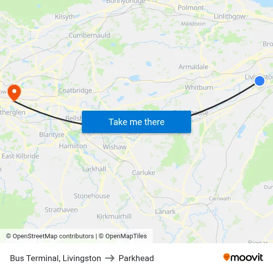 Bus Terminal, Livingston to Parkhead map