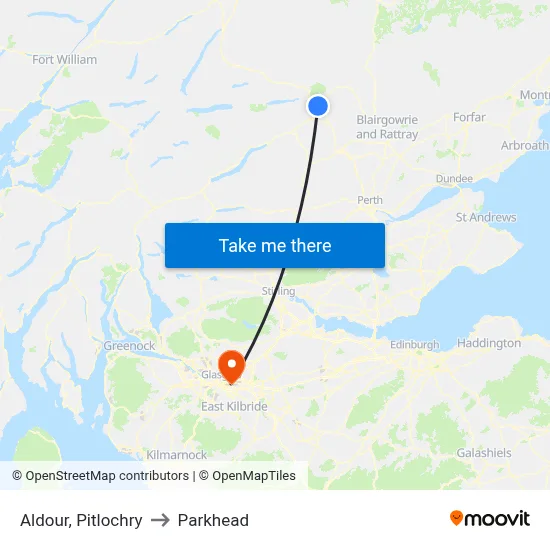 Aldour, Pitlochry to Parkhead map