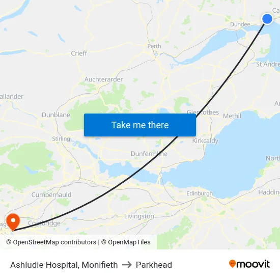 Ashludie Hospital, Monifieth to Parkhead map
