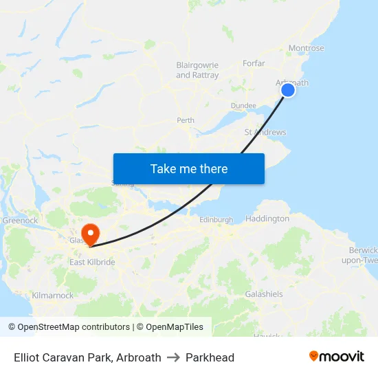 Elliot Caravan Park, Arbroath to Parkhead map