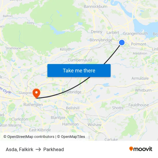 Asda, Falkirk to Parkhead map