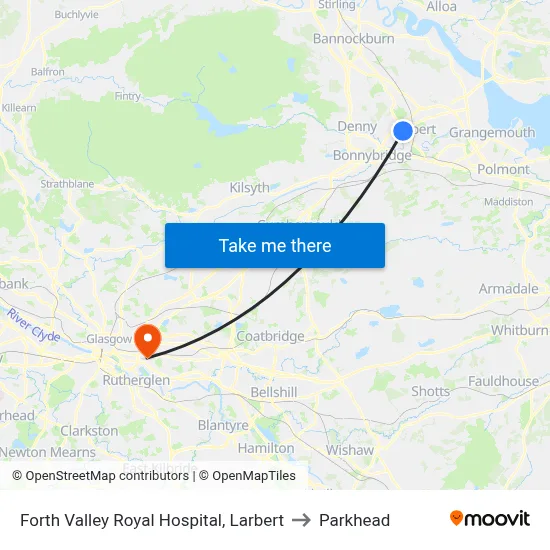 Forth Valley Royal Hospital, Larbert to Parkhead map