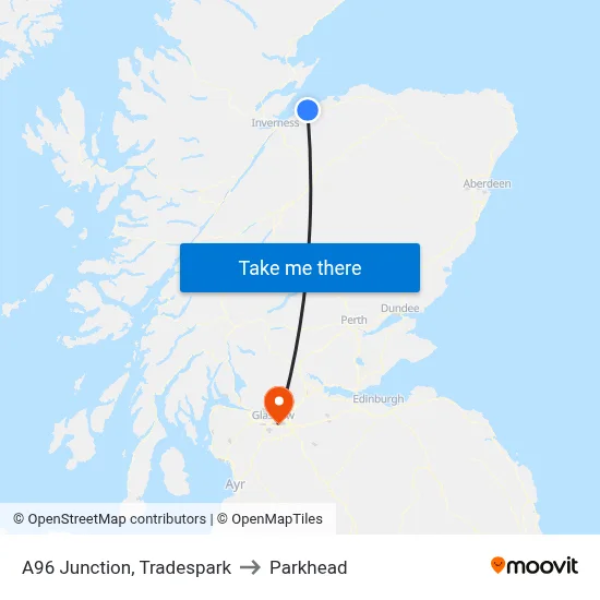 A96 Junction, Tradespark to Parkhead map