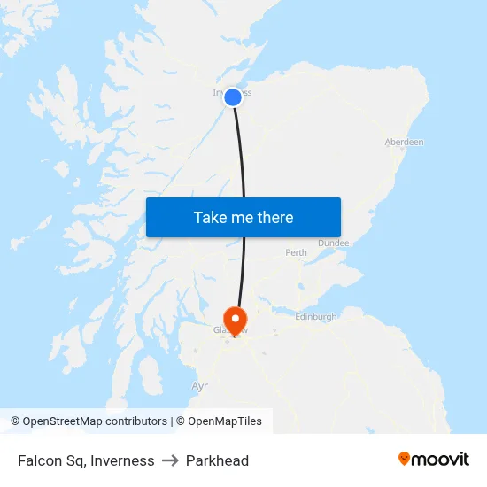 Falcon Sq, Inverness to Parkhead map