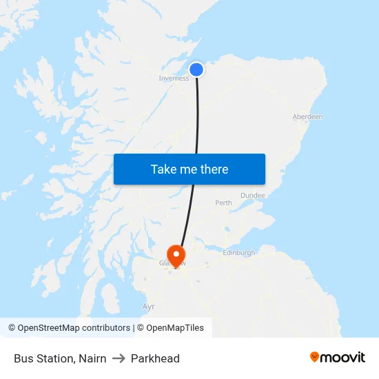 Bus Station, Nairn to Parkhead map