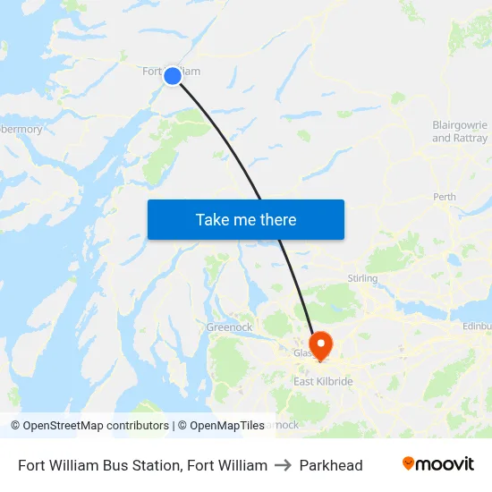 Fort William Bus Station, Fort William to Parkhead map