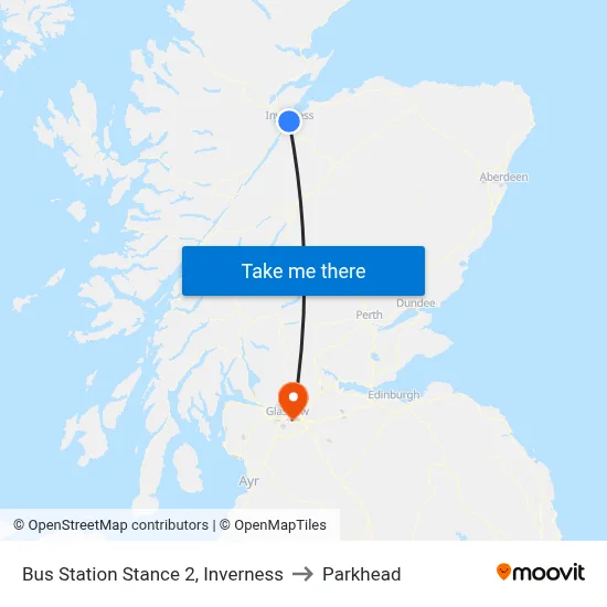 Bus Station Stance 2, Inverness to Parkhead map