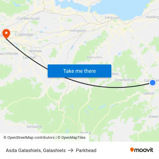 Asda Galashiels, Galashiels to Parkhead map