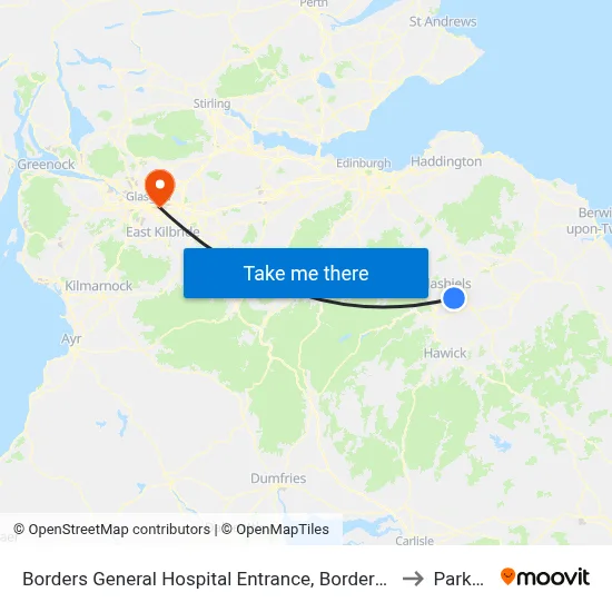 Borders General Hospital Entrance, Borders General Hospital to Parkhead map