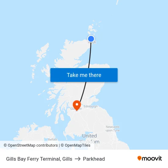 Gills Bay Ferry Terminal, Gills to Parkhead map