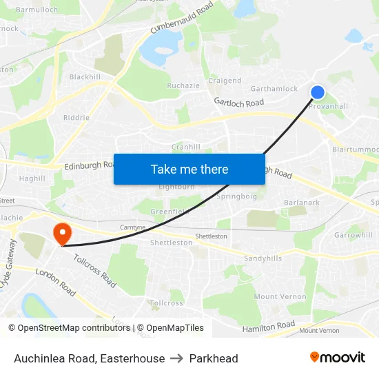Auchinlea Road, Easterhouse to Parkhead map