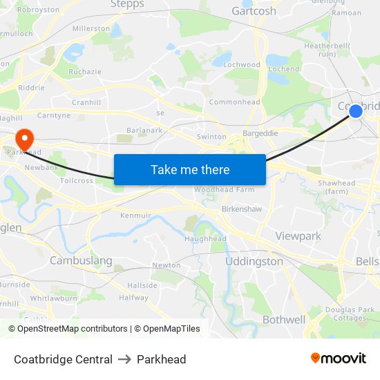 Coatbridge Central to Parkhead map