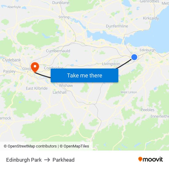 Edinburgh Park to Parkhead map