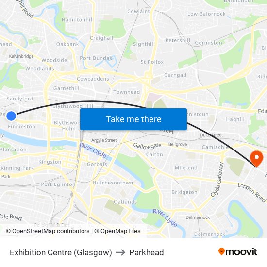 Exhibition Centre (Glasgow) to Parkhead map