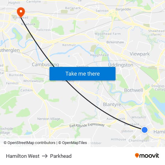 Hamilton West to Parkhead map