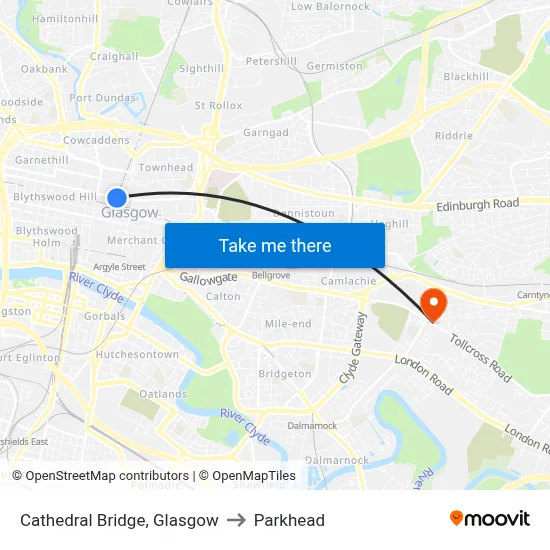 Cathedral Bridge, Glasgow to Parkhead map