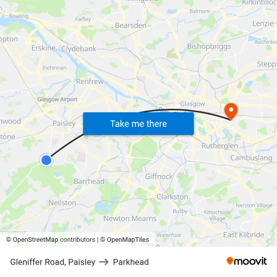 Gleniffer Road, Paisley to Parkhead map