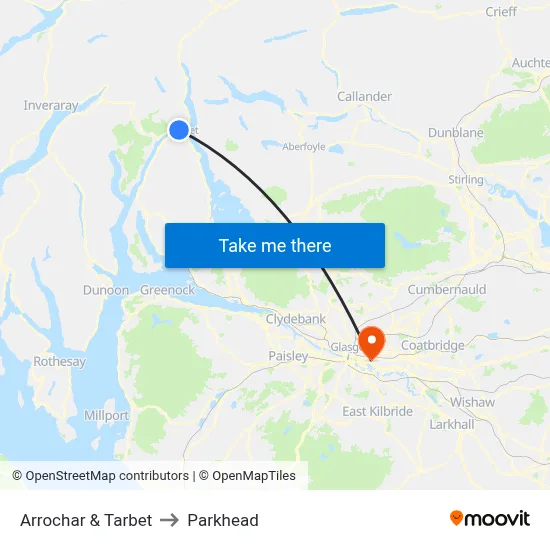 Arrochar & Tarbet to Parkhead map