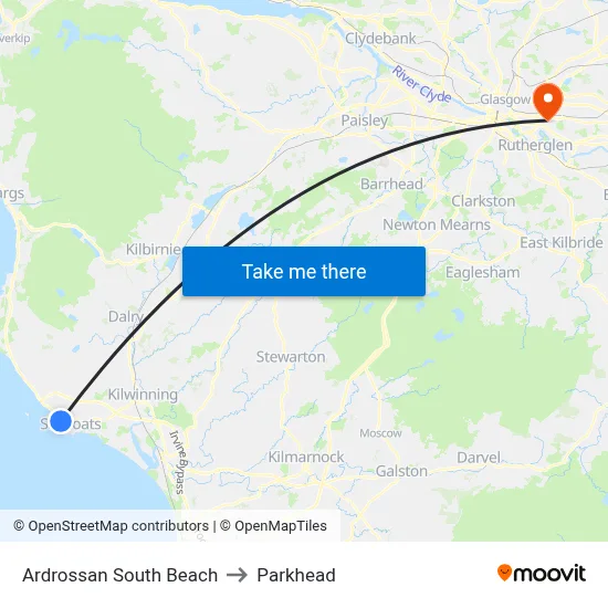 Ardrossan South Beach to Parkhead map