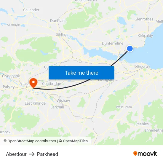 Aberdour to Parkhead map