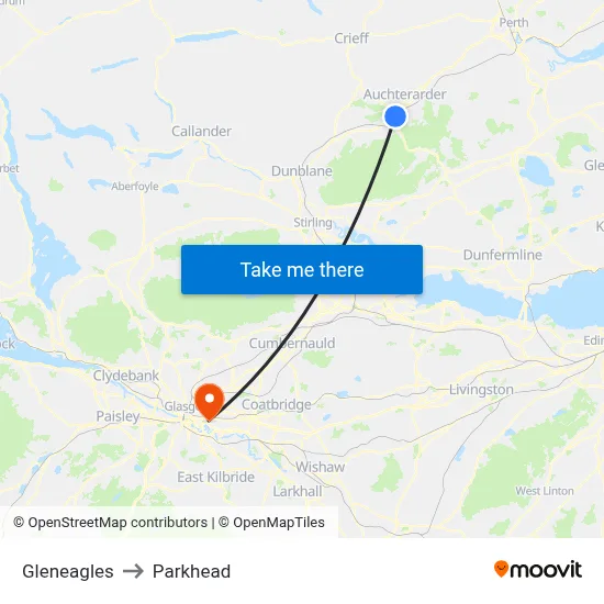 Gleneagles to Parkhead map