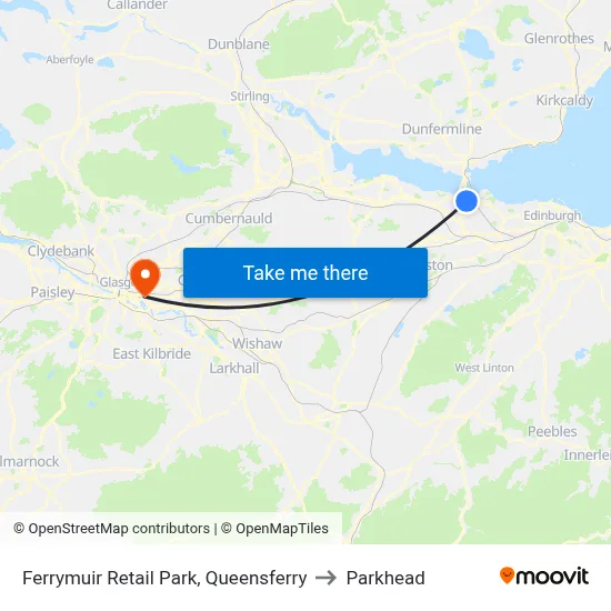 Ferrymuir Retail Park, Queensferry to Parkhead map