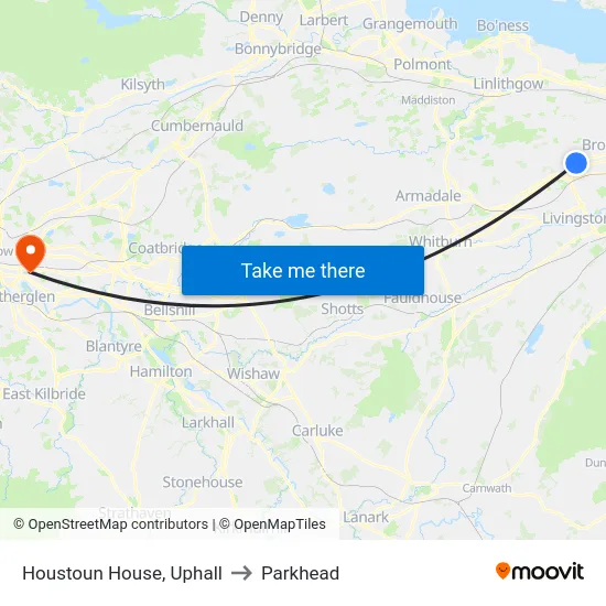 Houstoun House, Uphall to Parkhead map