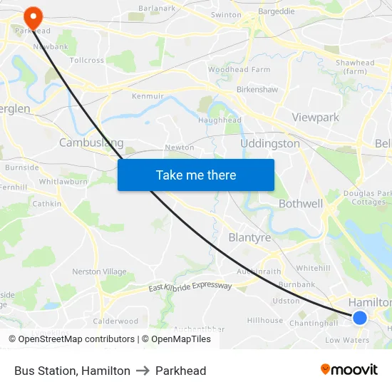 Bus Station, Hamilton to Parkhead map