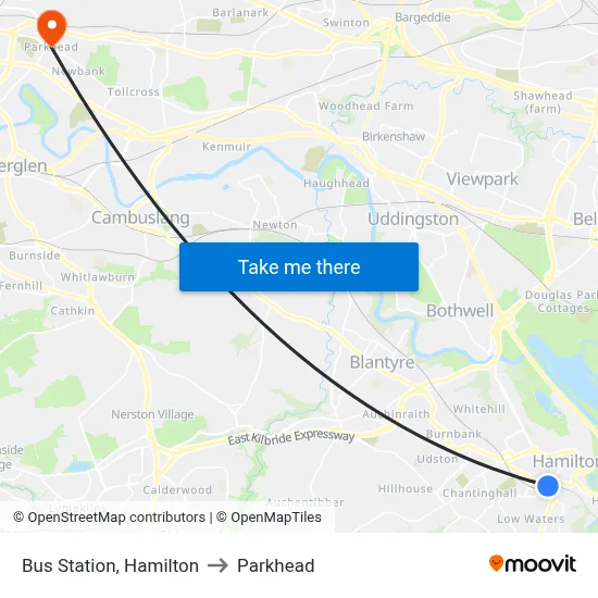 Bus Station, Hamilton to Parkhead map