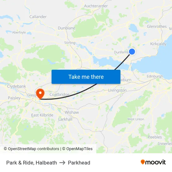 Park & Ride, Halbeath to Parkhead map
