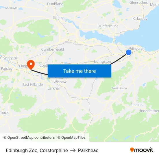 Edinburgh Zoo, Corstorphine to Parkhead map