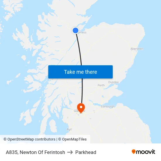 A835, Newton Of Ferintosh to Parkhead map