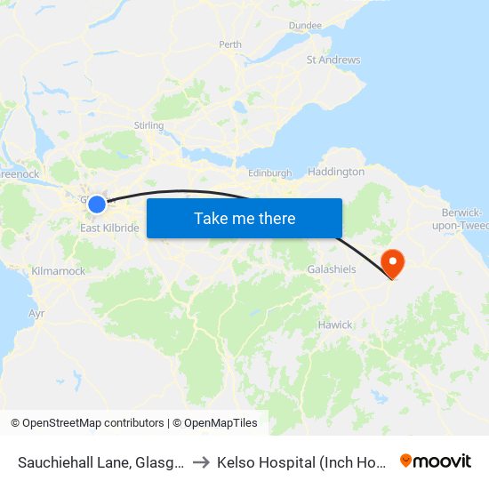 Sauchiehall Lane, Glasgow to Kelso Hospital (Inch Hosp.) map