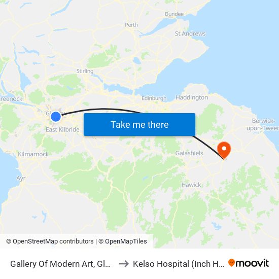 Gallery Of Modern Art, Glasgow to Kelso Hospital (Inch Hosp.) map