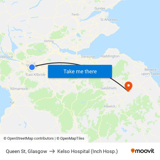 Queen St, Glasgow to Kelso Hospital (Inch Hosp.) map