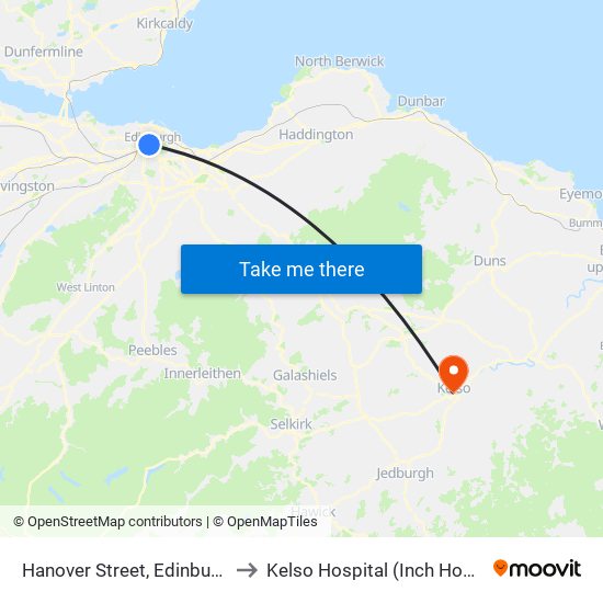 Hanover Street, Edinburgh to Kelso Hospital (Inch Hosp.) map