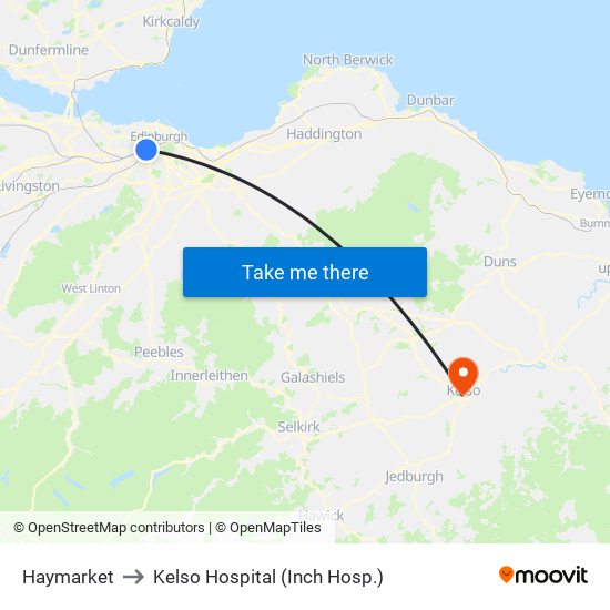 Haymarket to Kelso Hospital (Inch Hosp.) map